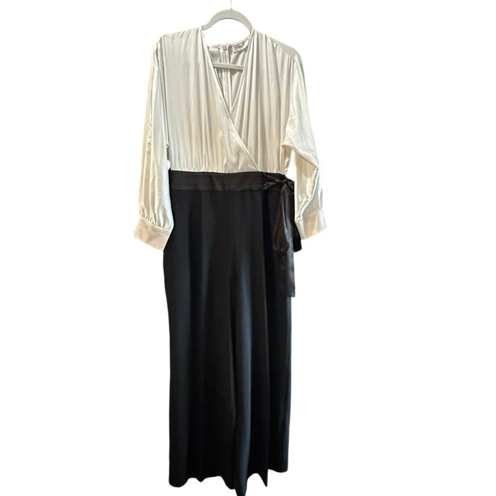 Eliza J Satin Satin Top & Black Pants Belted Formal Jumpsuit Size 8